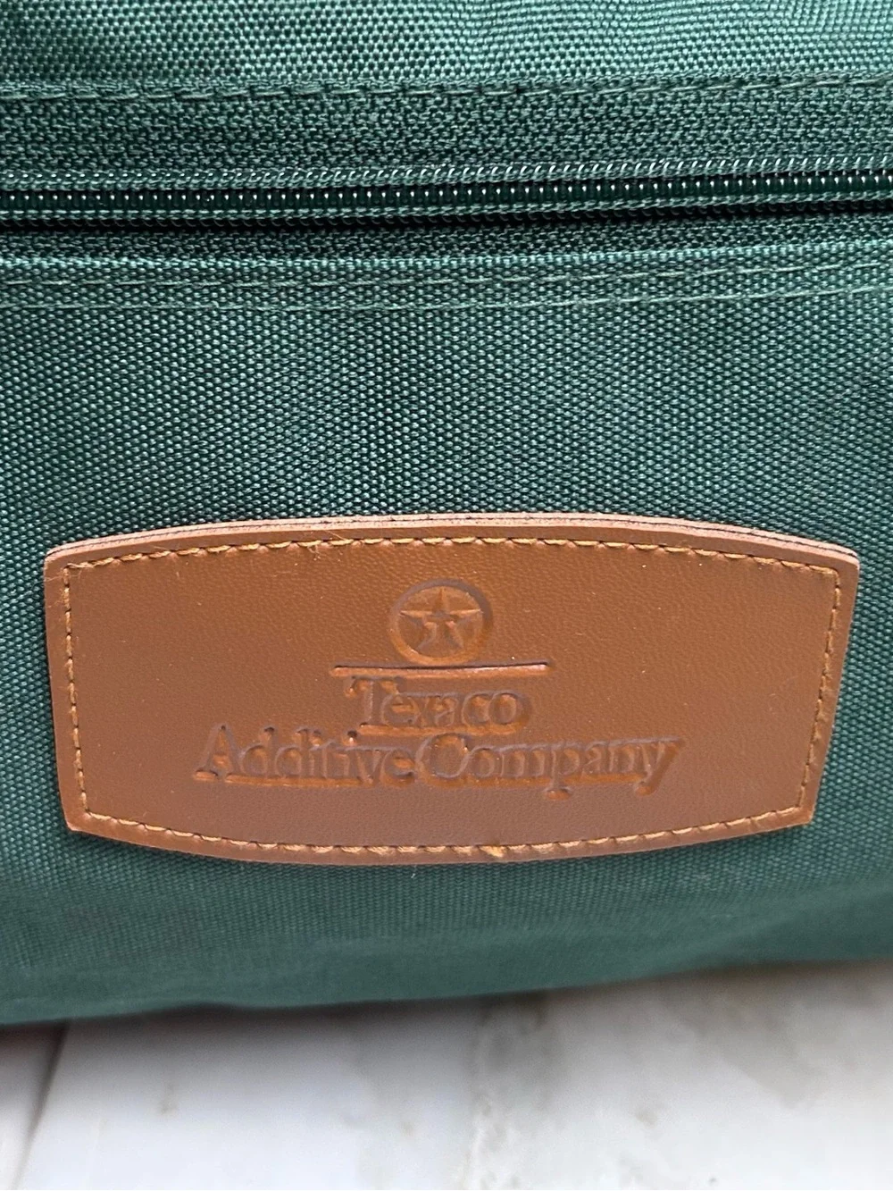 Vintage Texaco Additive Green Canvas Weekender Duffel Bag with Tan Straps